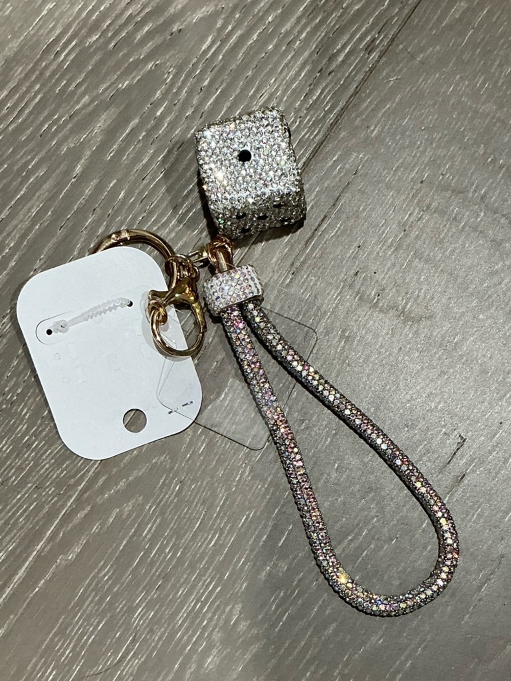 Crystal Pavé Dice Keychain Wristlet - Silver
